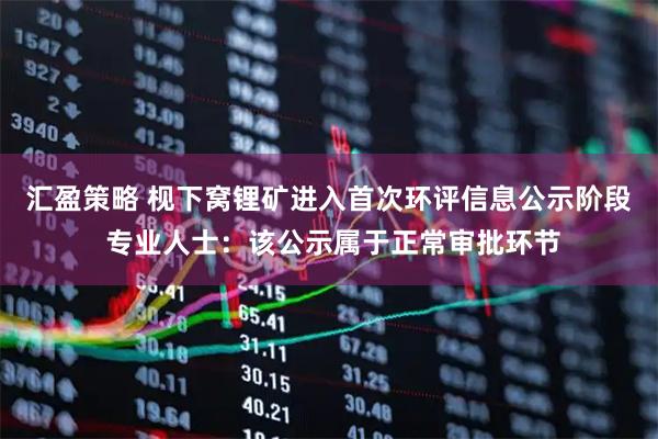 汇盈策略 枧下窝锂矿进入首次环评信息公示阶段 专业人士：该公示属于正常审批环节